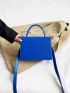 Neon Blue Letter Graphic Top Handle Flap Square Bag