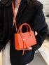 Mini Neon Orange Crocodile Embossed Square Bag