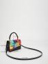 Mini Geometric Print Colorblock Flap Square Bag