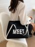 Letter Graphic Shoulder Tote Bag