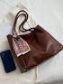 Crocodile Embossed Twilly Scarf Decor Shoulder Tote Bag