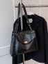 Twist Lock Chain Decor Shoulder Tote Bag