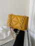 Mini Neon-Yellow Geometric Embossed Flap Chain Square Bag