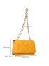 Mini Neon-Yellow Geometric Embossed Flap Chain Square Bag