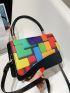 Mini Geometric Print Colorblock Flap Square Bag