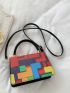 Mini Geometric Print Colorblock Flap Square Bag