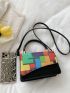 Mini Geometric Print Colorblock Flap Square Bag