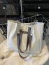 Letter Patch & Chain Decor Textured Shoulder Tote Bag