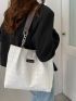 Letter Patch & Chain Decor Textured Shoulder Tote Bag