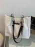 Letter Patch & Chain Decor Textured Shoulder Tote Bag