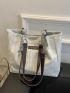 Letter Patch & Chain Decor Textured Shoulder Tote Bag