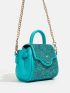Glitter Decor Flap Chain Satchel Bag
