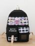 Plaid & Letter Graphic Release Buckle Decor Functional Backpack