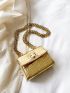 Mini Metallic Crocodile Embossed Twist Lock Flap Chain Square Bag