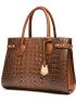 Crocodile Embossed Top Handle Bag With Bag Charm