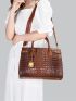 Crocodile Embossed Top Handle Bag With Bag Charm