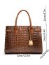 Crocodile Embossed Top Handle Bag With Bag Charm