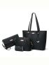 4pcs Metal Decor Shoulder Tote Bag Set, Best Work Bag For Women