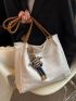 Geometric Embossed Shoulder Tote Bag With Bag Charm