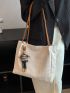 Geometric Embossed Shoulder Tote Bag With Bag Charm