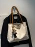 Geometric Embossed Shoulder Tote Bag With Bag Charm