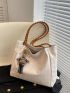 Geometric Embossed Shoulder Tote Bag With Bag Charm