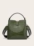 Crocodile Embossed Top Handle Bucket Bag