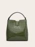 Crocodile Embossed Top Handle Bucket Bag