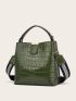 Crocodile Embossed Top Handle Bucket Bag