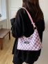 Checkered Pattern Letter Patch Decor Hobo Bag