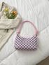 Checkered Pattern Letter Patch Decor Hobo Bag