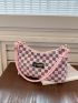 Checkered Pattern Letter Patch Decor Hobo Bag