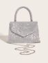 Trendy Glitter Evening Bag, Women's Elegant Handbag Top Handle Flap Purse For Party & Wedding