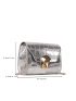 Mini Metallic Crocodile Embossed Twist Lock Flap Chain Square Bag