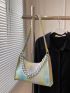 Tie Dye Crocodile Embossed Chain Decor Baguette Bag