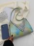 Tie Dye Crocodile Embossed Chain Decor Baguette Bag