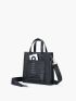 Crocodile Embossed Double Handle Square Bag