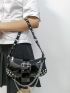 Studded & Chain Decor Baguette Bag