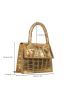 Mini Metallic Crocodile Embossed Chain Flap Square Bag