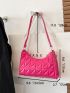 Neon-pink Quilted Detail Baguette Bag