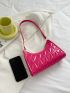 Neon-pink Quilted Detail Baguette Bag