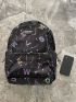 Letter Graphic Patch Decor Functional Backpack With Bag Charm