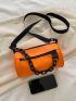 Neon Orange Chain Decor Bucket Bag