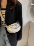 Litchi Embossed Chain & Faux Pearl Decor Crossbody Bag