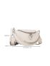 Litchi Embossed Chain & Faux Pearl Decor Crossbody Bag