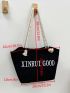 Letter Graphic Canvas Shopper Bag