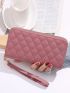 Quilted Detail Long Wallet With Wristlet