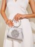 Mini Metallic Rhinestone Decor Top Ring Chain Evening Bag