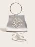 Mini Metallic Rhinestone Decor Top Ring Chain Evening Bag