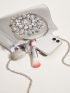 Mini Metallic Rhinestone Decor Top Ring Chain Evening Bag